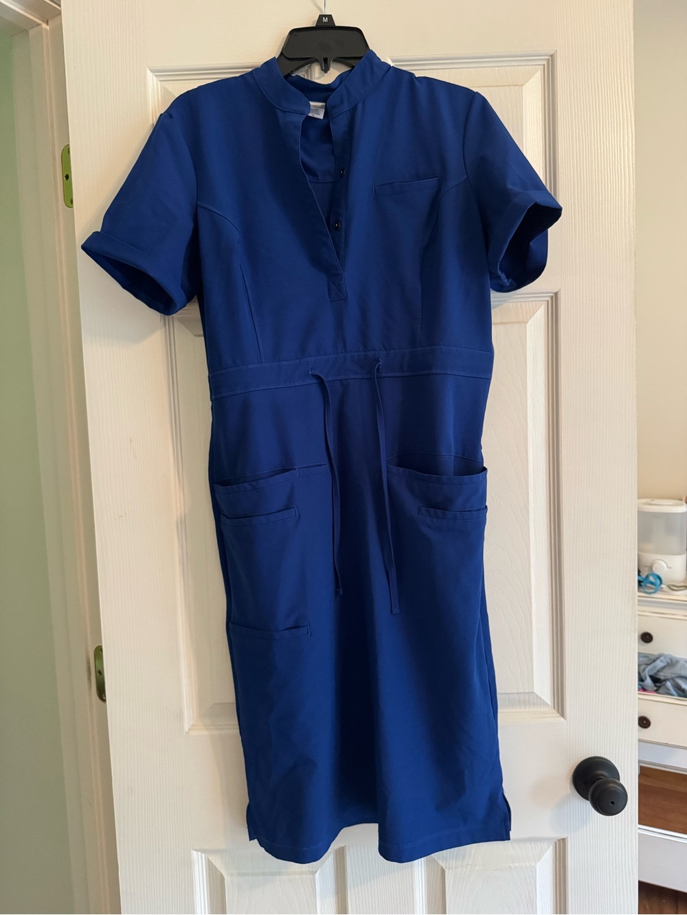 C Saucy Galaxy Blue Midi Scrub Dress with Drawstring Waist